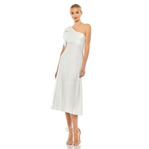 Mac Duggal One-Shoulder White Midi Dress